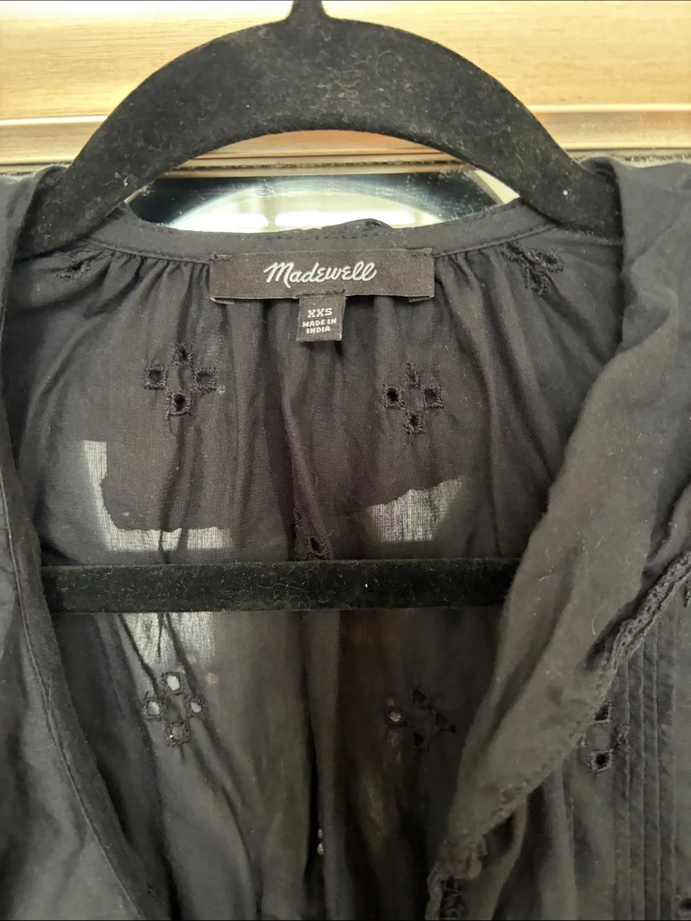 Madewell Black Eyelet Ruffle V-Neck Blouse - Picture 2 of 3